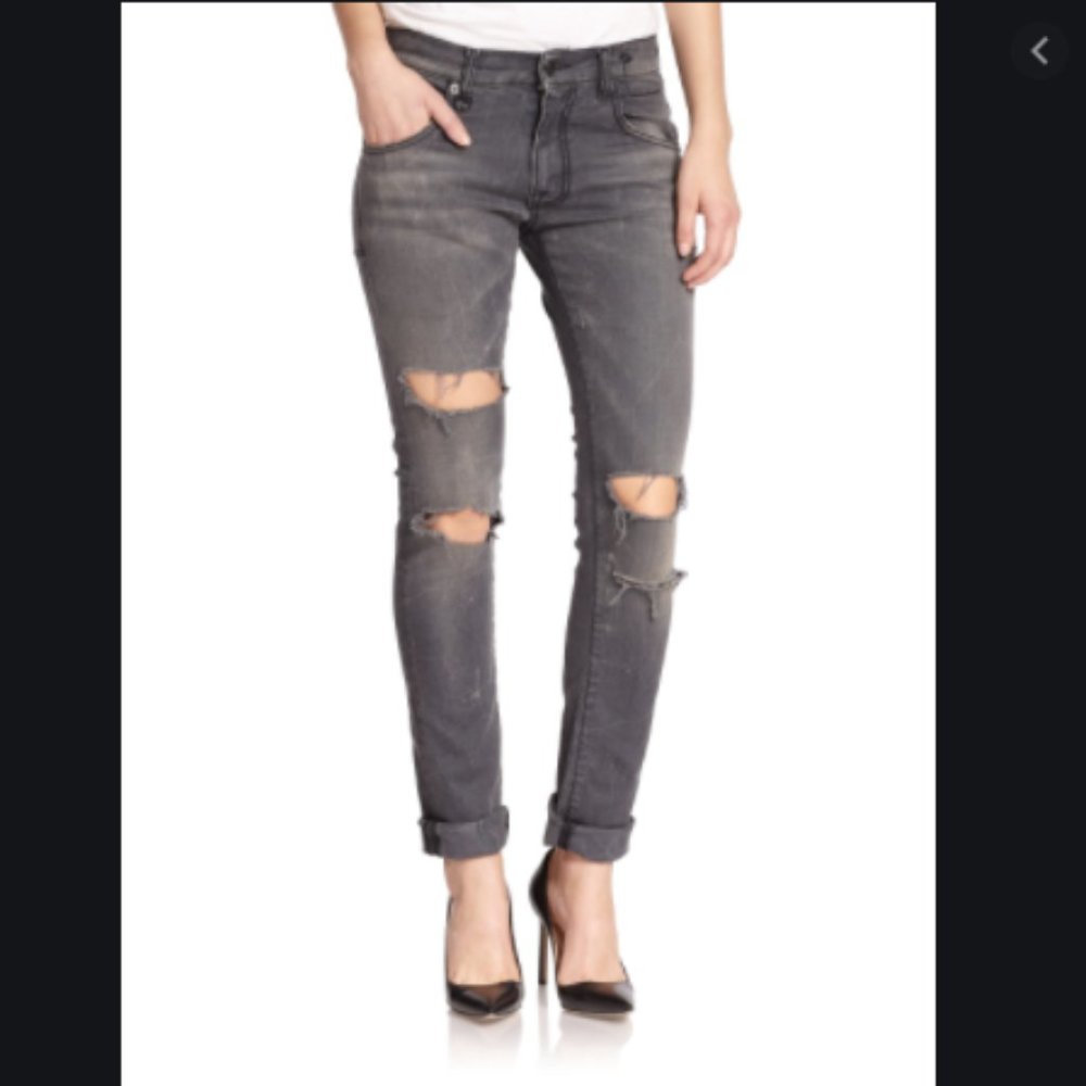 R13 Distressed Skate Jeans in Grey Marble